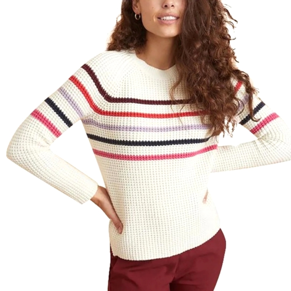 Marine Layer Delaney Raglan sweater cream multi stripe women's size small - Picture 1 of 12